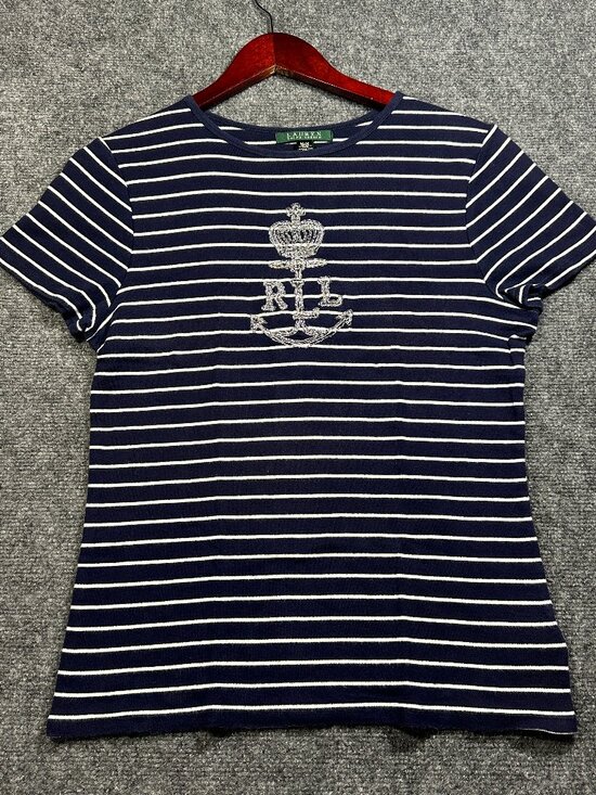 Lauren Ralph Lauren Tops - Lauren Ralph Lauren Top Womens Medium Blue White Stripe Cotton Short Sleeve Tee